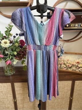 Nickie Lew Girls Size 14 Metallic Rainbow Pleated Dress NWT 2PC